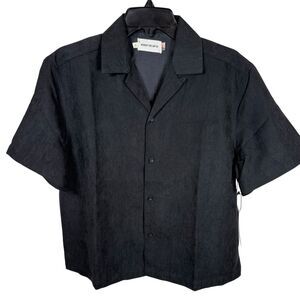 NWT Honor The Gift Black “Suede” Feel Button Down Short Sleeve Top Size Small